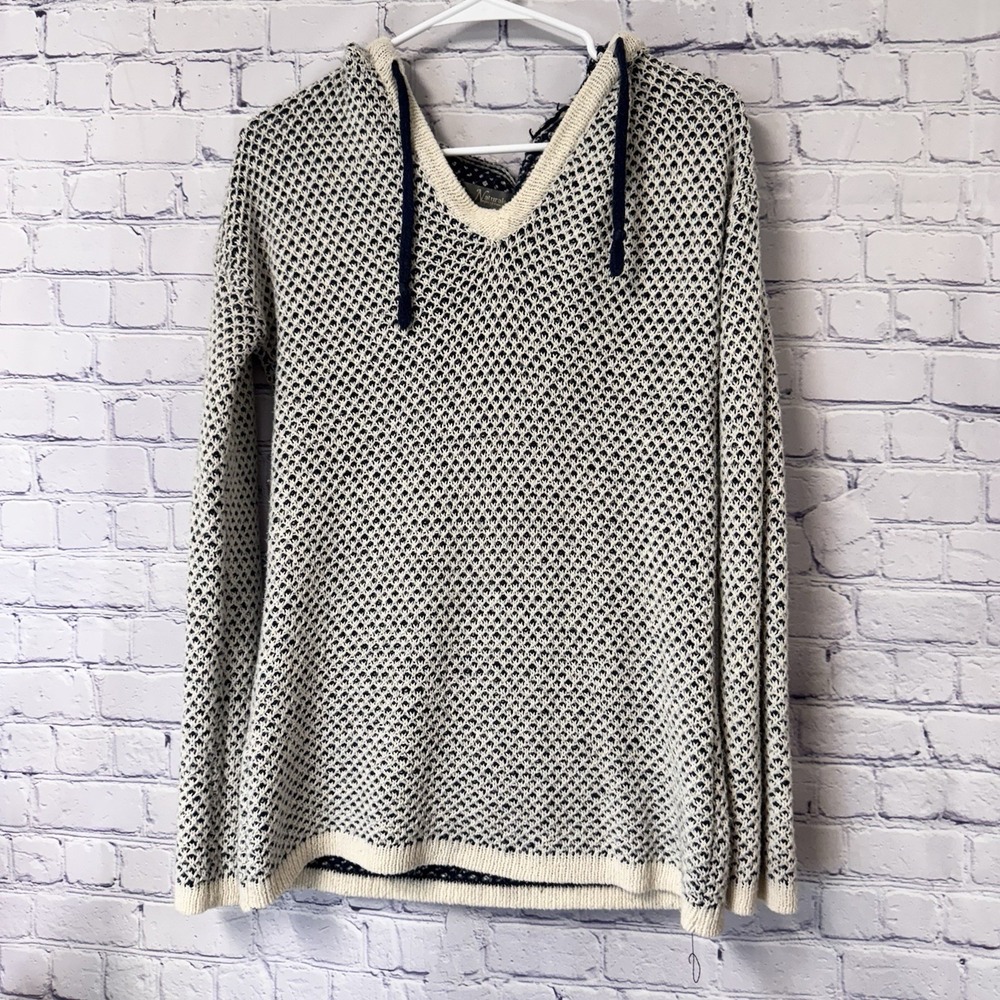 Women's Natural Reflections Long Sleeve Mavy White Sweater With Hood‎ Small Soft